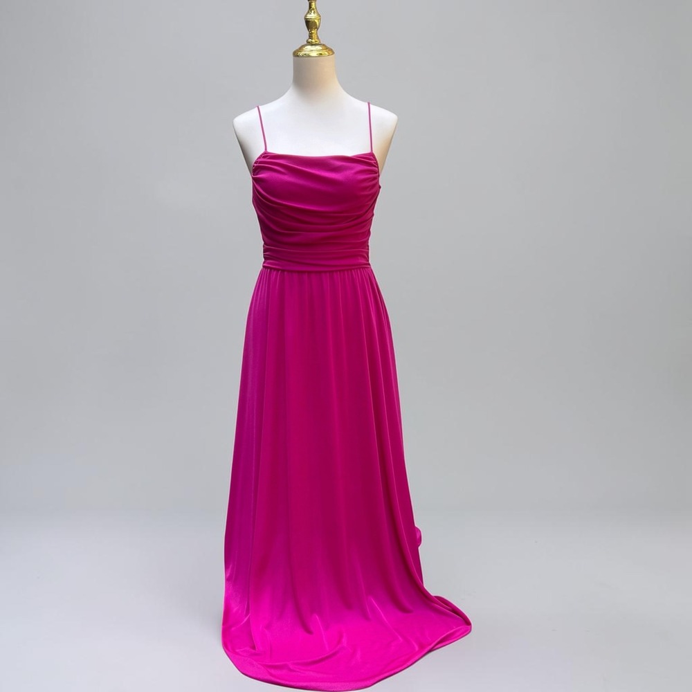 VTG 90s Y2K Gown 5/6 Pink Ruched Spaghetti Strap Maxi Dress Barbiecore Glam Hoco
